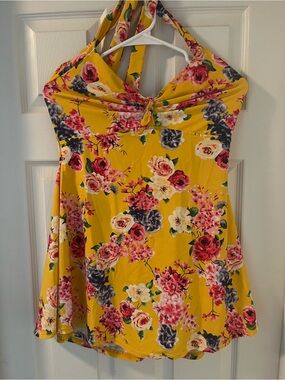 Floral Yellow Halter Swimsit with shorts
